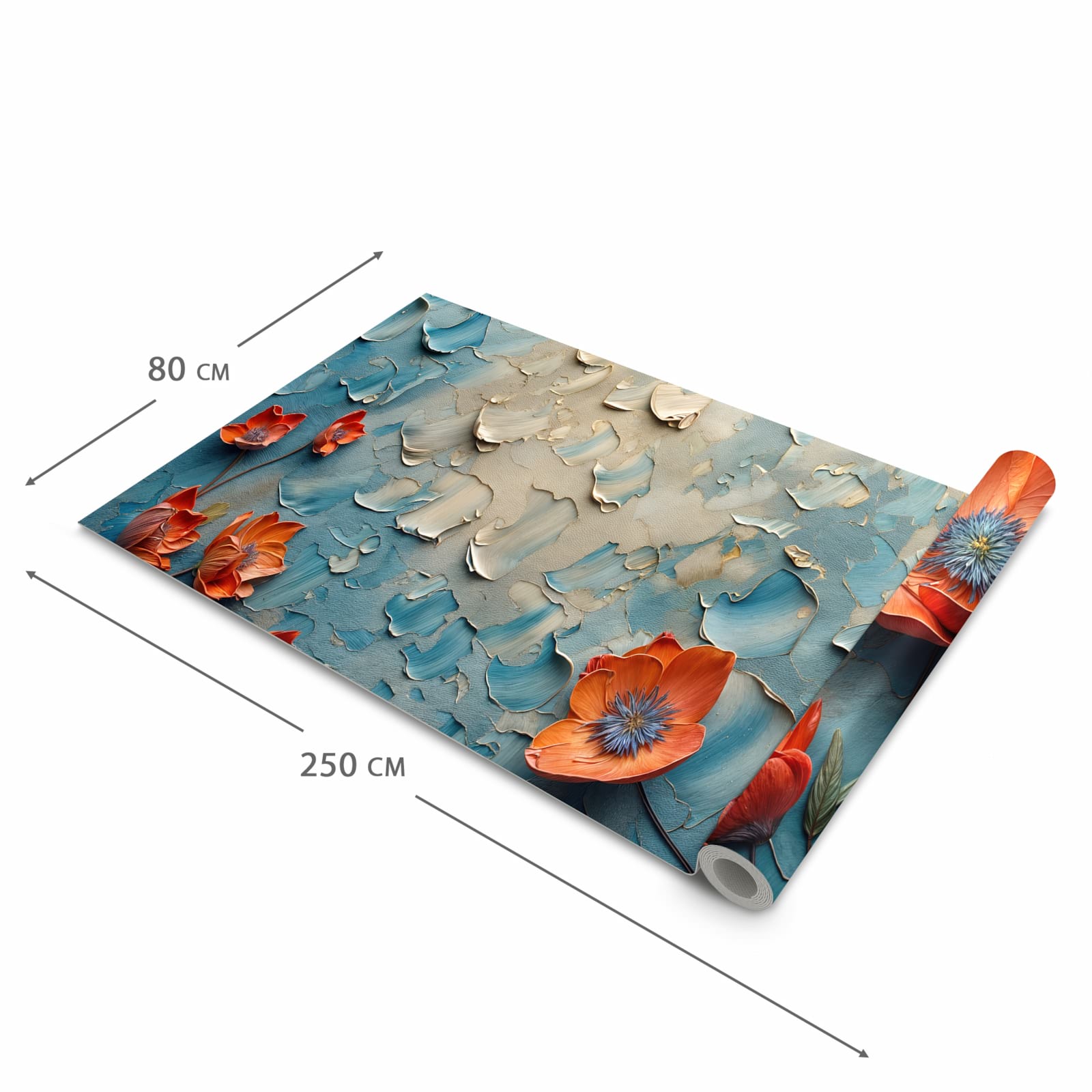 Farbbeständiger Küchenteppich mit Motiv Blumenmeer in der Grösse 80x250 cm