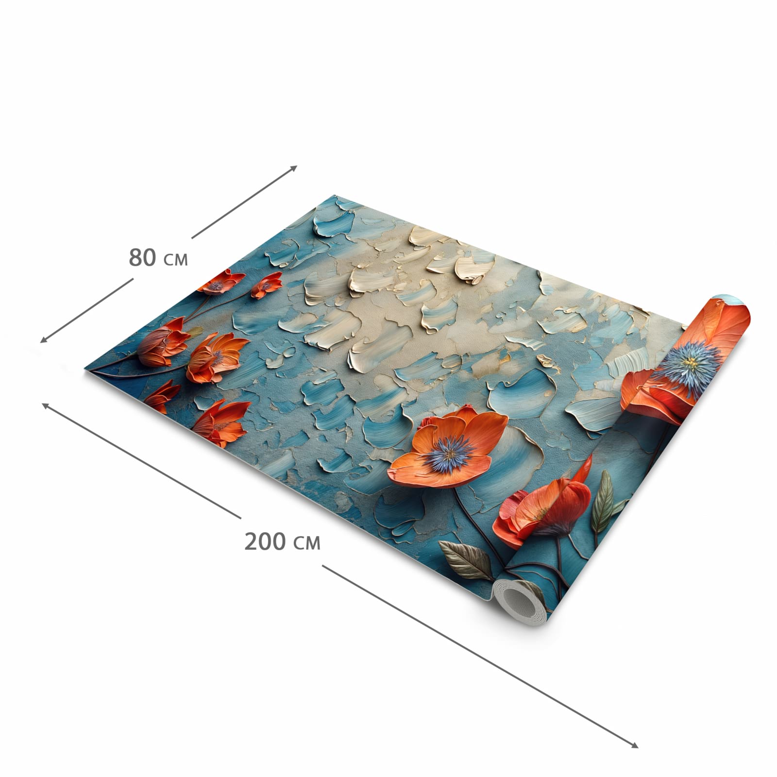 Bodenschonender Küchenteppich mit Motiv Blumenmeer in der Grösse 80x250 cm