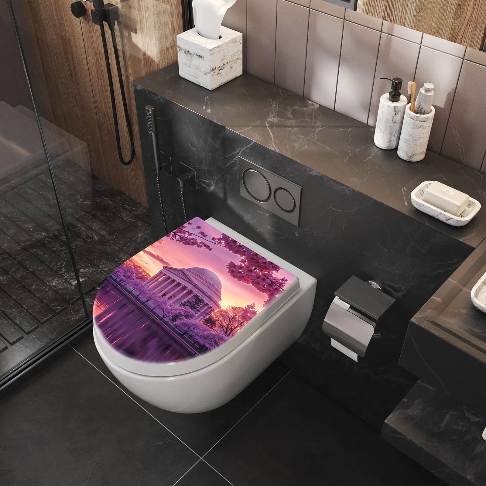 WC-Sitz mit Absenkautomatik Blühende Kirschbäume