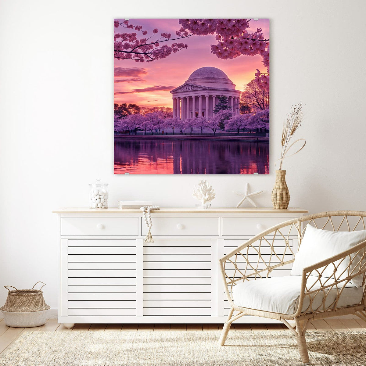 Echtglas, 4 mm – kein Acryl, keine Folie – Wandbild - Blühende Kirschbäume - Quadratisch