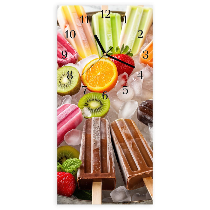 Wanduhr Sommerliches Eis aus Glas – Hochformat 30 × 60 cm mit Ziffernblatt Klassisch