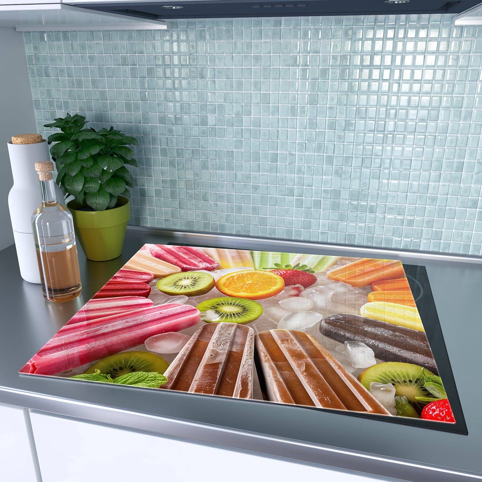 1-teilige Herdabdeckplatte aus Glas mit Sommerliches Eis-Motiv auf dem Ceranfeld