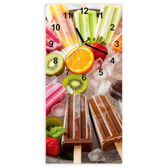 Wanduhr Sommerliches Eis aus Glas – Hochformat 30 × 60 cm mit Ziffernblatt Modern