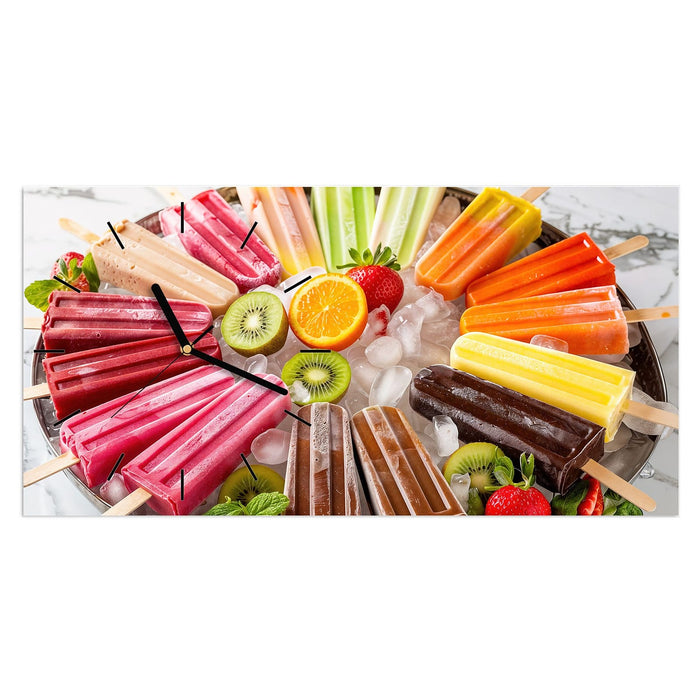 Wanduhr Sommerliches Eis aus Glas – Querformat 60 × 30 cm mit Ziffernblatt Linie