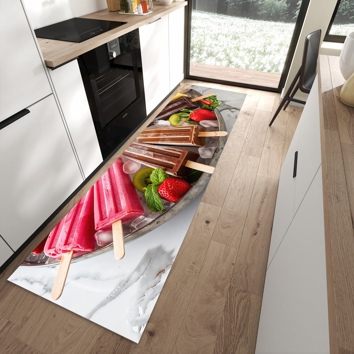 Wasserabweisender Teppich für Esstisch mit Motiv Sommerliches Eis in moderner Küche