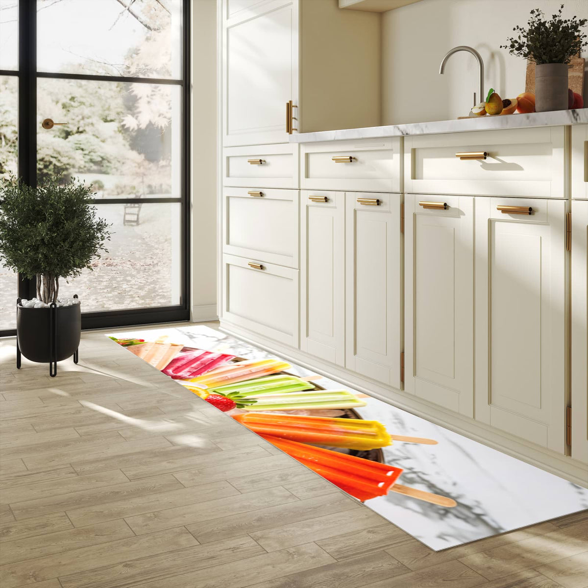 Küchenteppich mit Motiv Sommerliches Eis in heller Küche für sicheres Aufbewahren