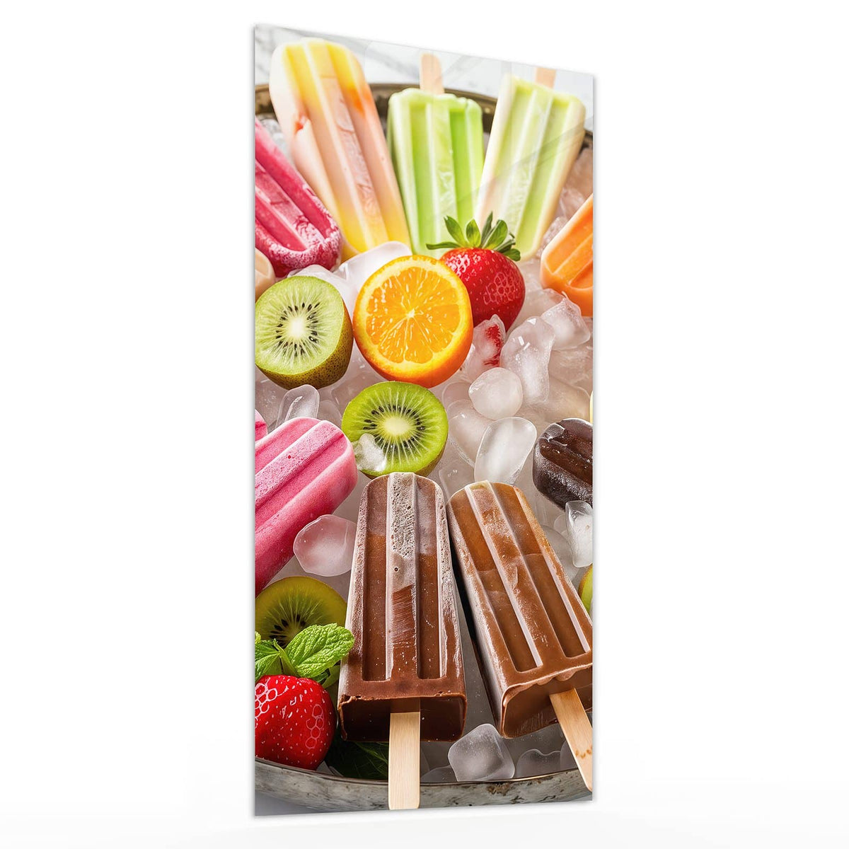 Glasbild Sommerliches Eis von der Seite, 4 mm Echtglas