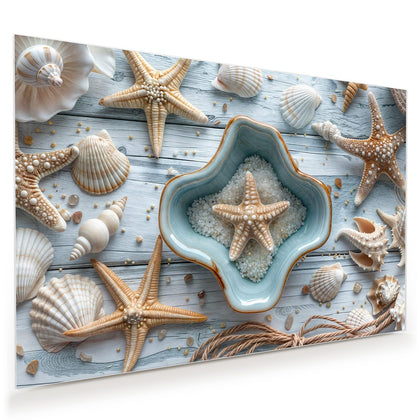 Wandbild mit dem Motiv Seesterne und Muscheln