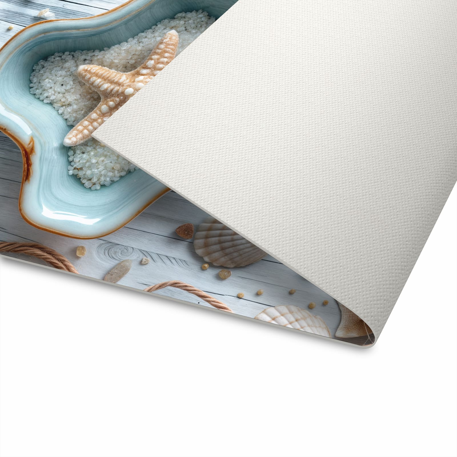 Waschbarer Küchenläufer mit Motiv Muscheldeko Sternform in der Unterseite