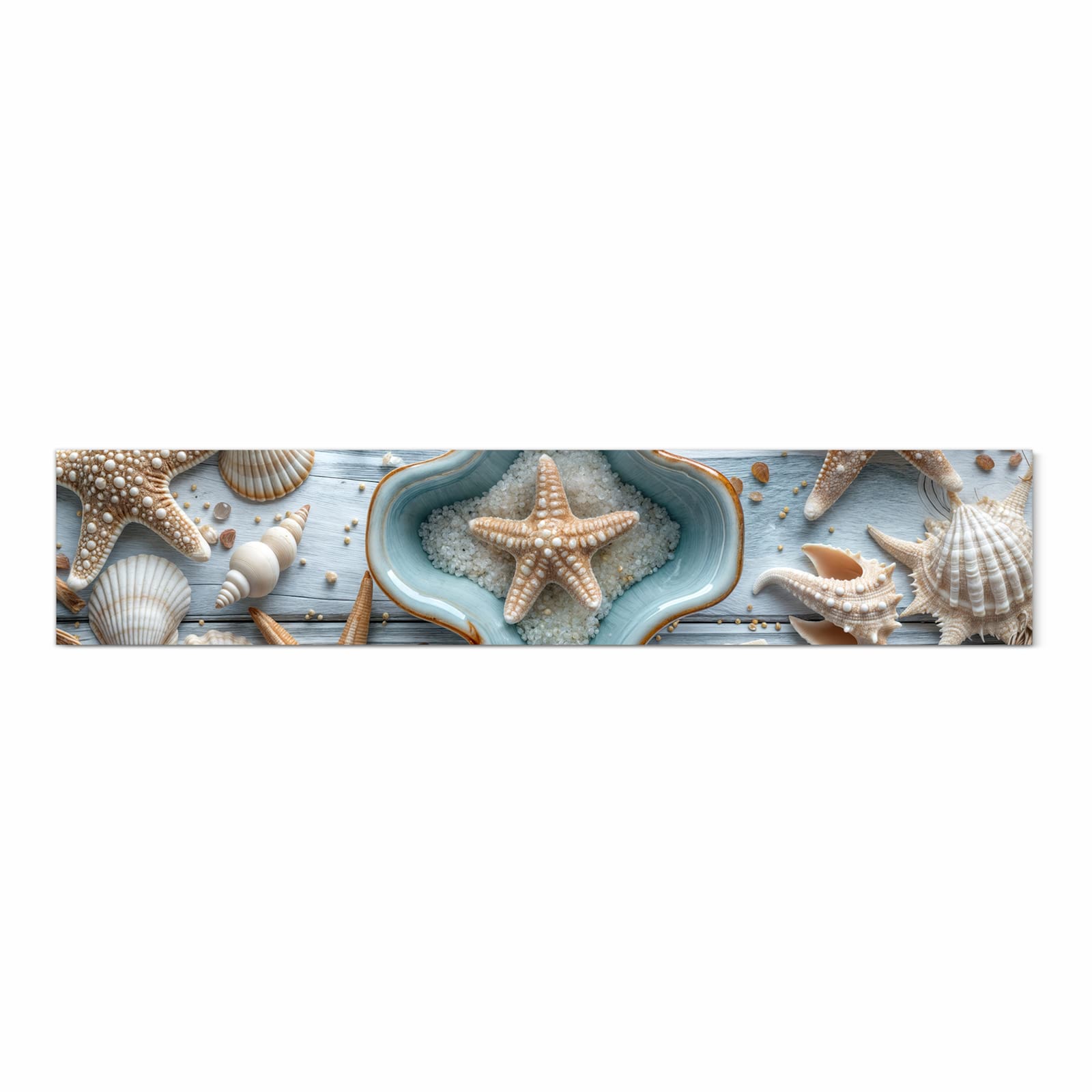 Abriebfester Bodenläufer Teppich mit Motiv Muscheldeko Sternform in Frontansicht