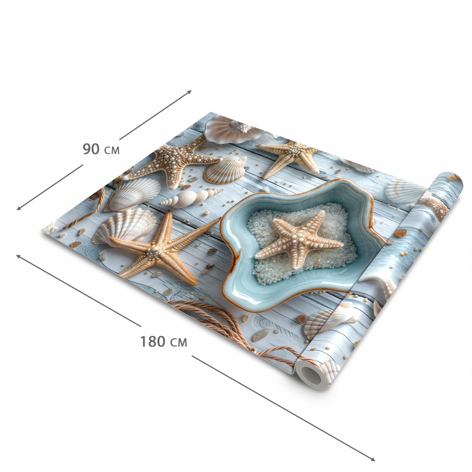 Strapazierfähiger waschbarer Teppich mit Motiv Muscheldeko Sternform in der Grösse 60x90 cm