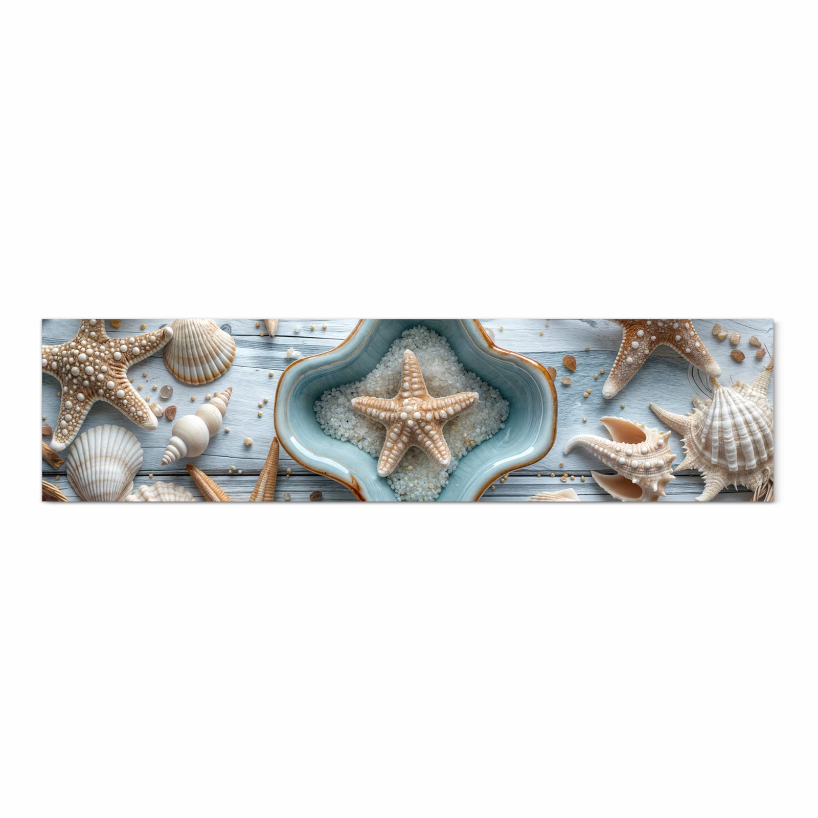 Zeitsparender rutschfester Küchenteppich mit Motiv Muscheldeko Sternform in Frontansicht