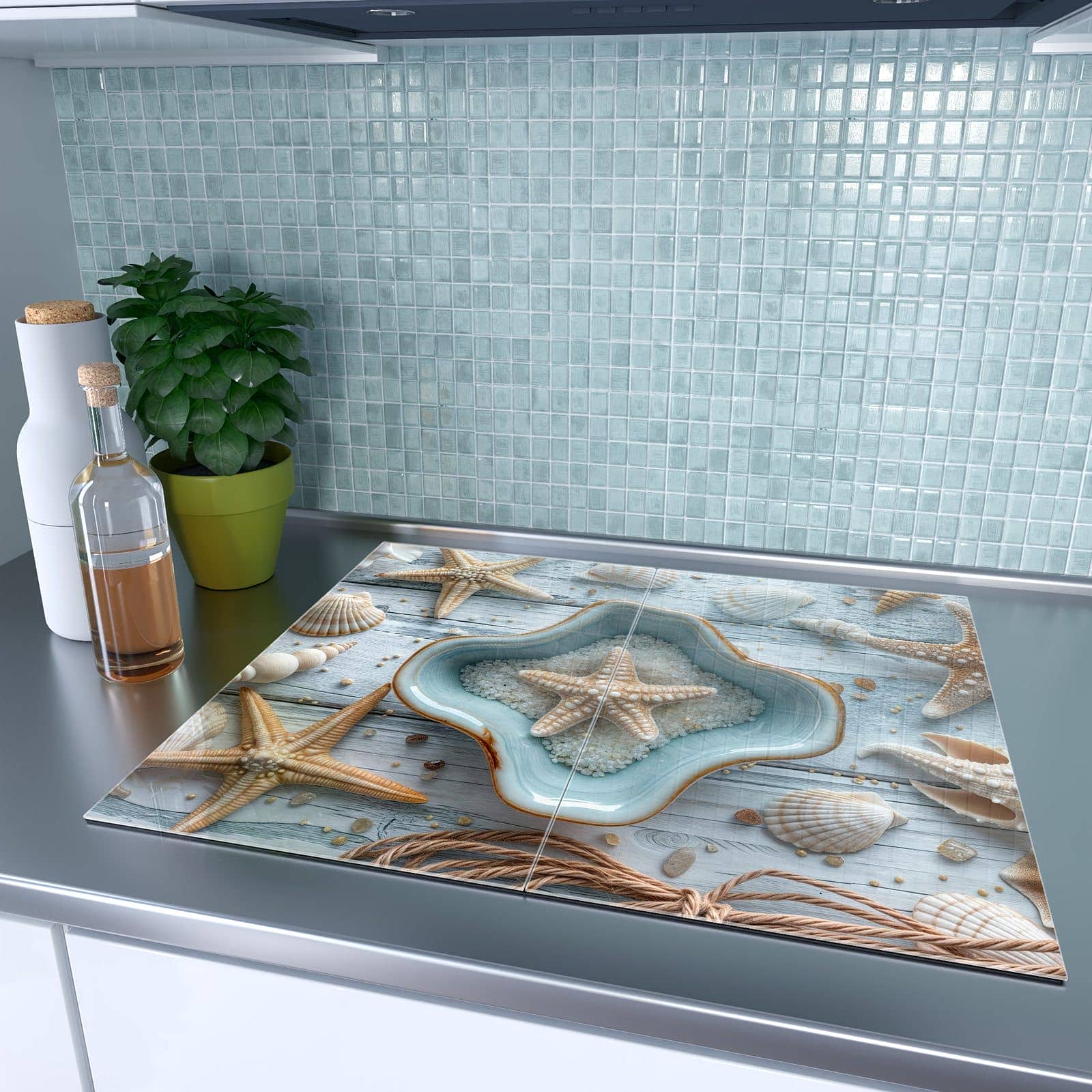 2-teilige Herdabdeckplatten mit Muscheldeko Sternform-Motiv auf dem Ceranfeld