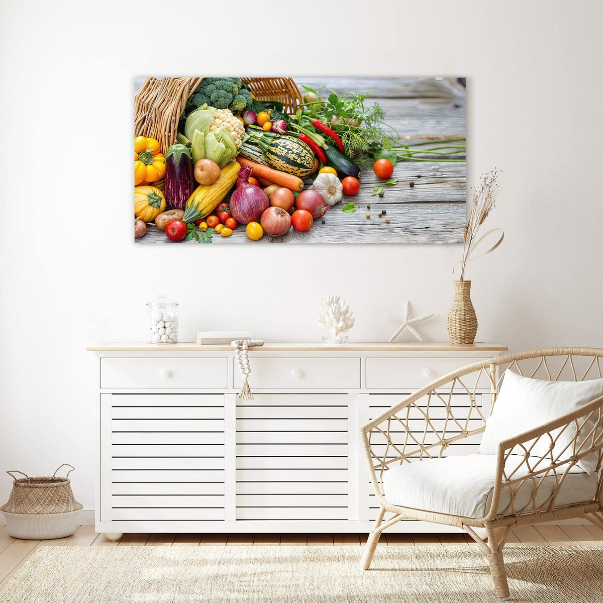 Echtglas, 4 mm – kein Acryl, keine Folie – Wandbild - Umgekippter Gemüsekorb - Querformat
