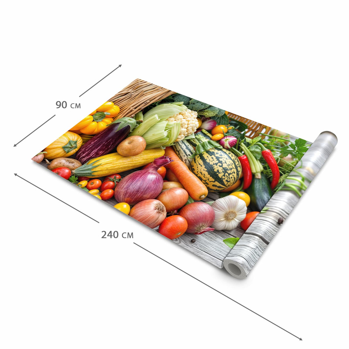 Wasserabweisender Küchenvorleger mit Motiv Erntekorb Gemüse in der Grösse 60x90 cm