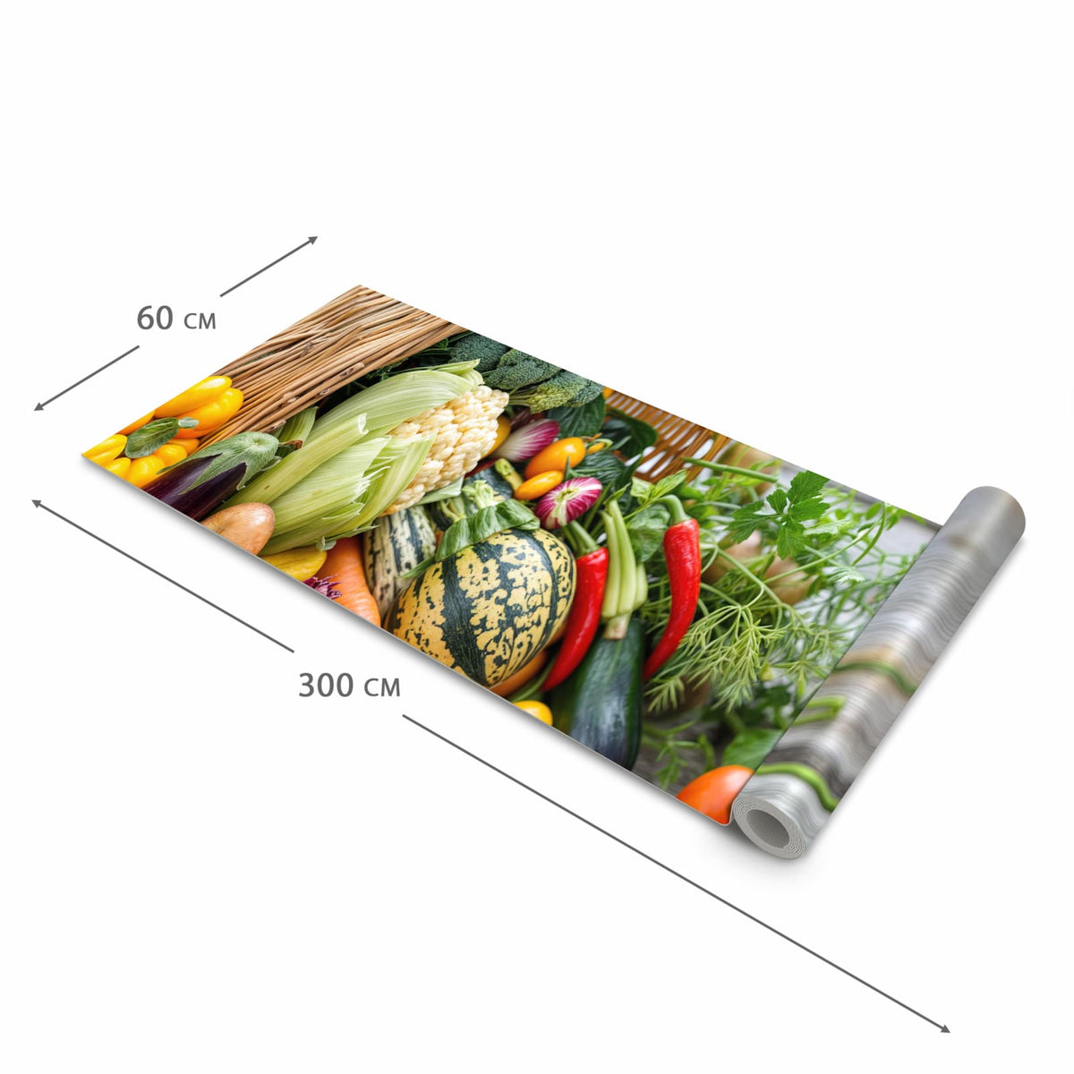 Formstabiler Küchenteppich mit Motiv Erntekorb Gemüse in der Grösse 60x90 cm