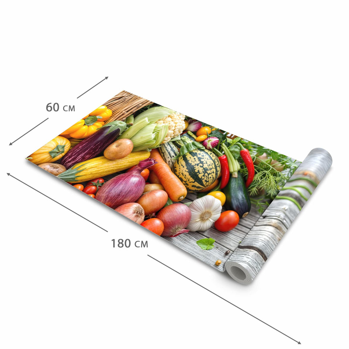 Küchenteppich mit Motiv Erntekorb Gemüse in der Grösse 60x90 cm für Ordnung & Übersicht
