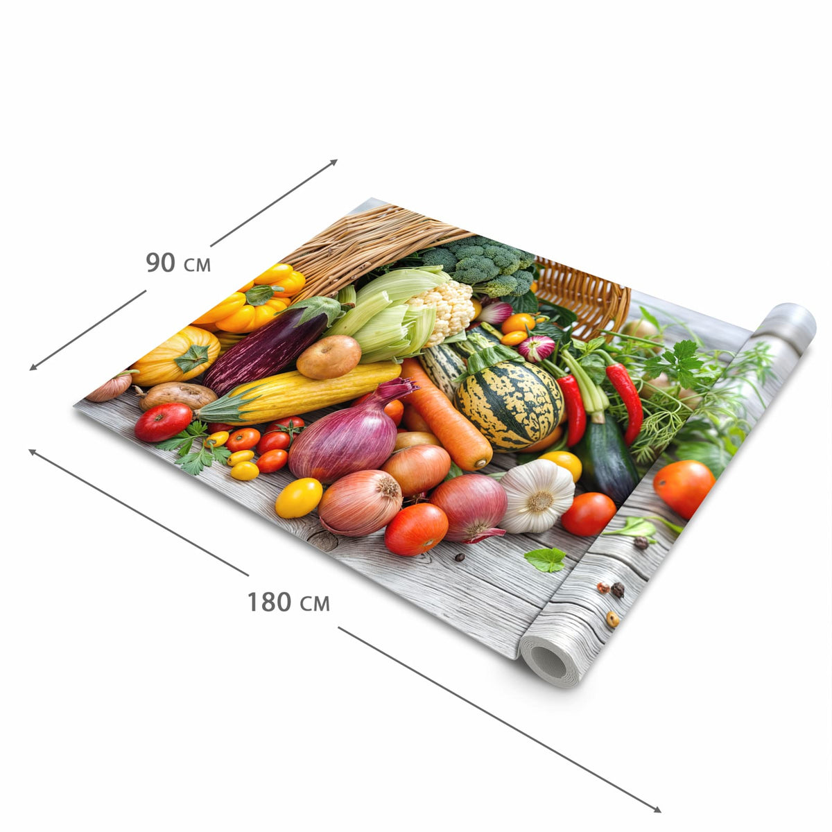Komfortabler Küchenteppich mit Motiv Erntekorb Gemüse in der Grösse 60x90 cm
