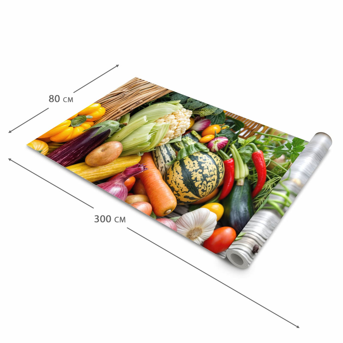 UV-beständiger Küchenläufer mit Motiv Erntekorb Gemüse in der Größe 60x90 cm
