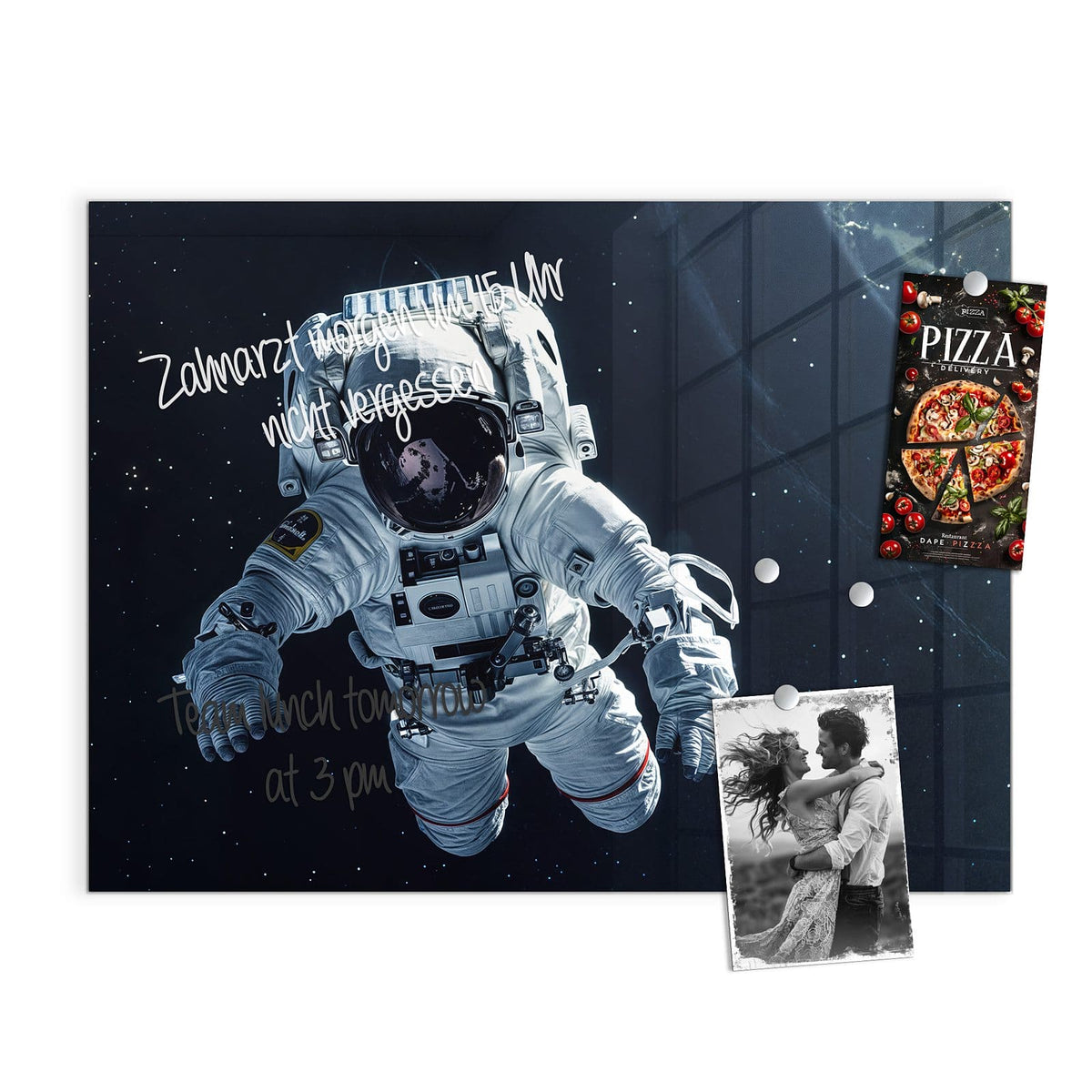 Beschreiben, abwischen, anheften – Glas Magnettafel - Schwebender Astronaut