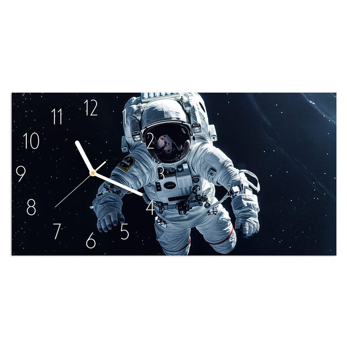 Wanduhr Astronaut im All aus Glas – Querformat 60 × 30 cm mit Ziffernblatt Elegant