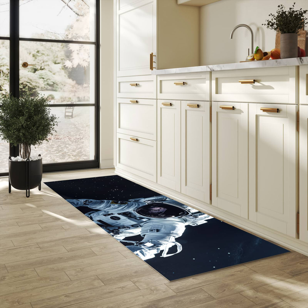 Formstabiler Küchenläufer mit Motiv Astronaut im All in der Grösse 90x180 cm