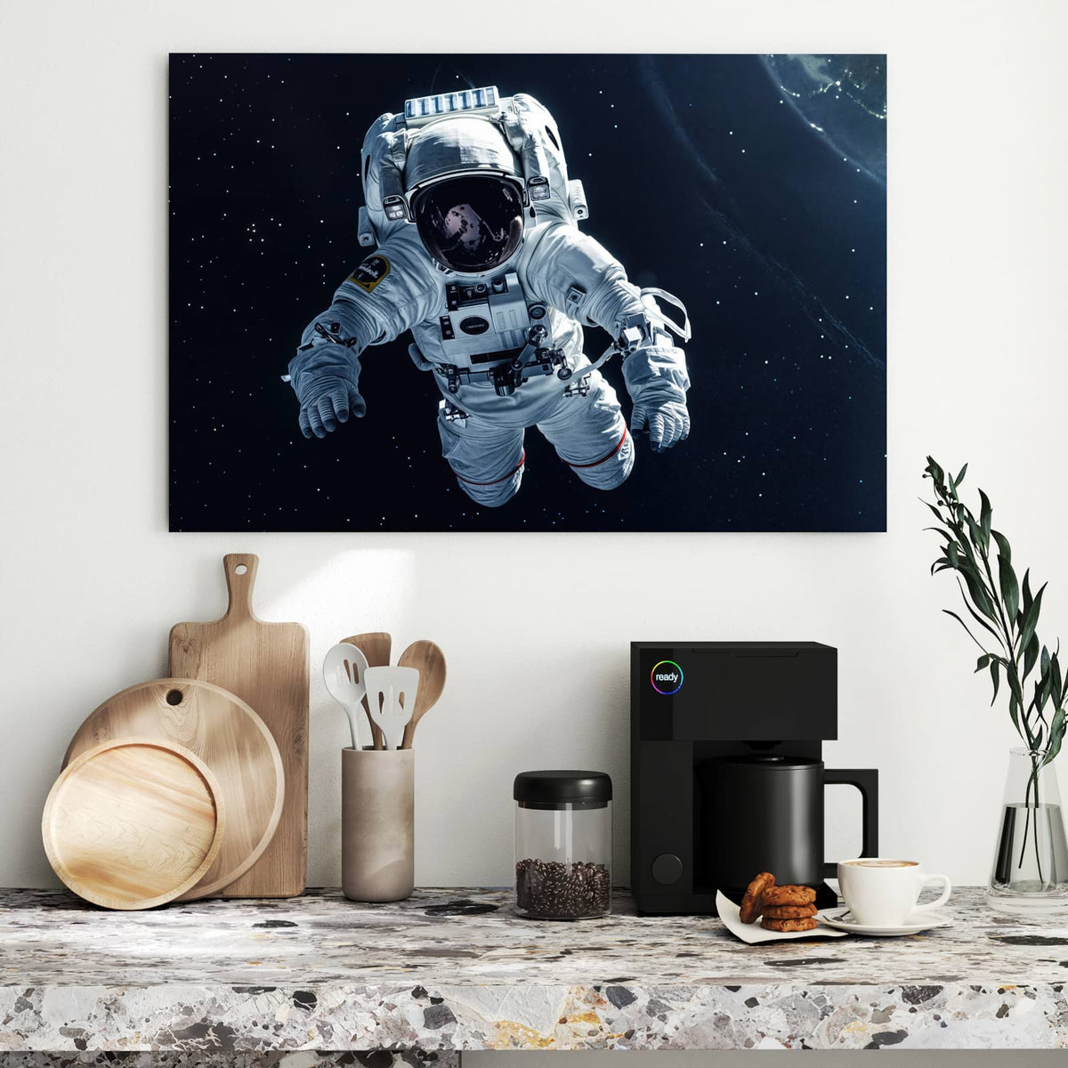 Metall Magnettafel - Schwebender Astronaut – Schwebender Astronaut im weißen Anzug