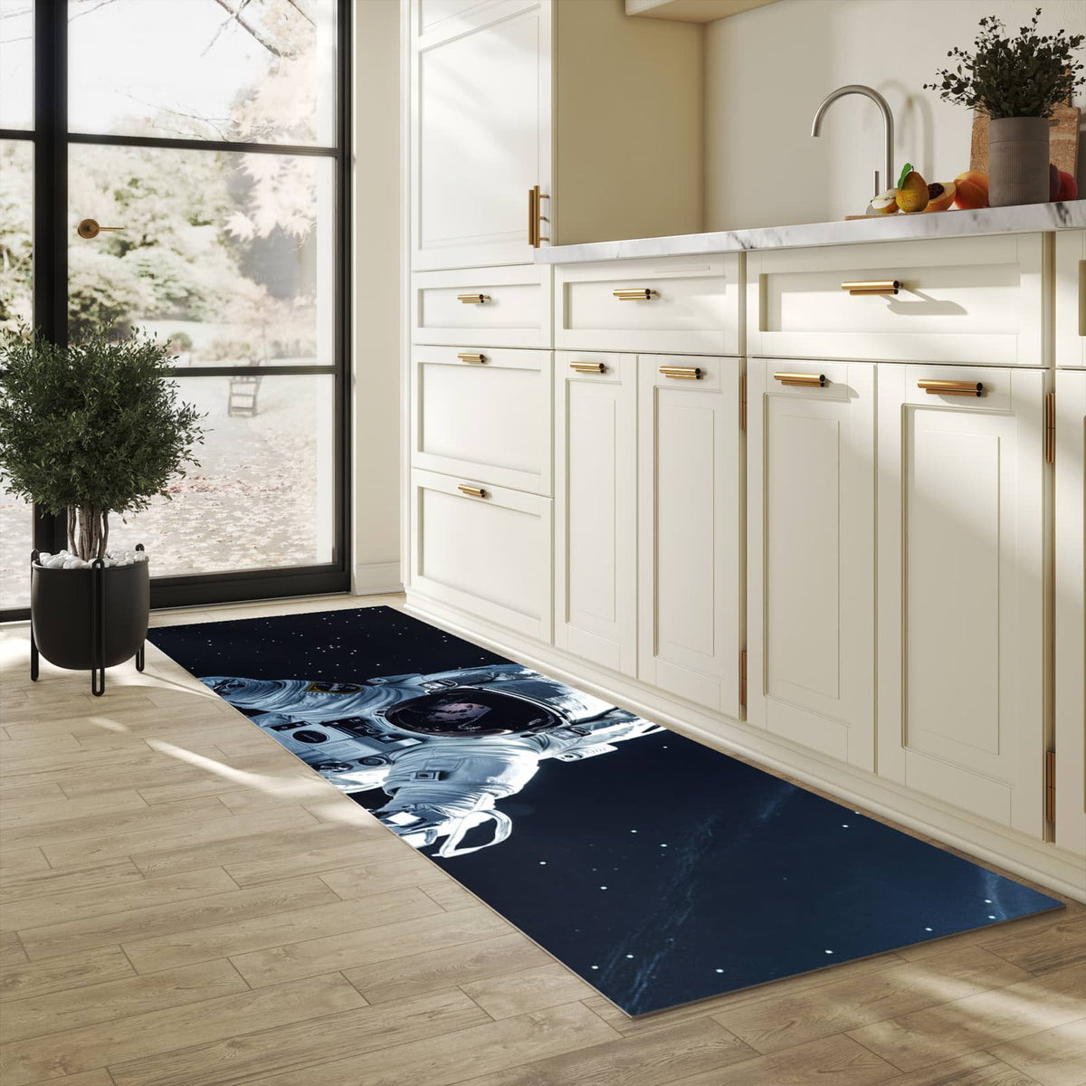 Küchenvorleger mit Motiv Astronaut im All in der Grösse 90x180 cm für sichere Aufbewahrung