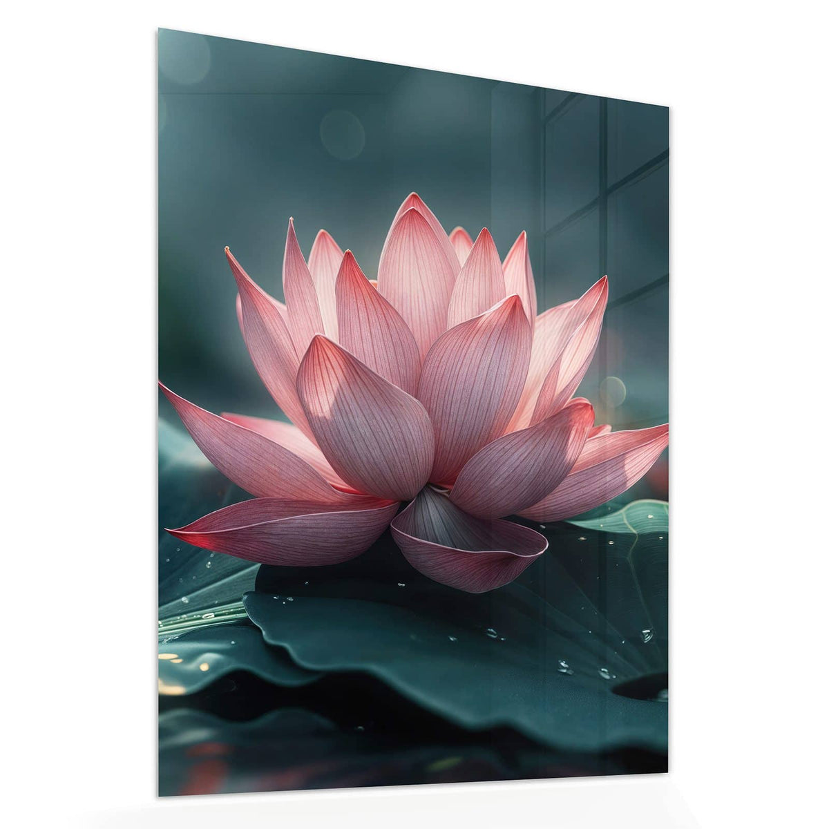 Echtglas, 4 mm – kein Acryl, keine Folie – Wandbild - Rosa Lotusblüte - Hochformat