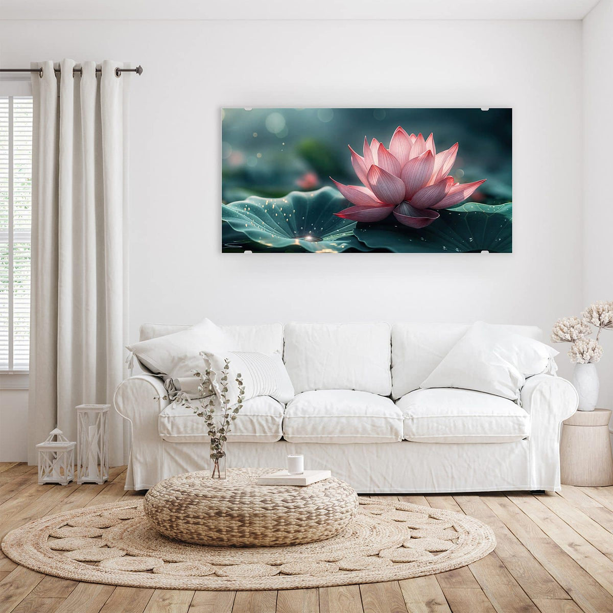 Aufhängung liegt bei – Motiv später wechselbar – Wandbild - Rosa Lotusblüte - Querformat