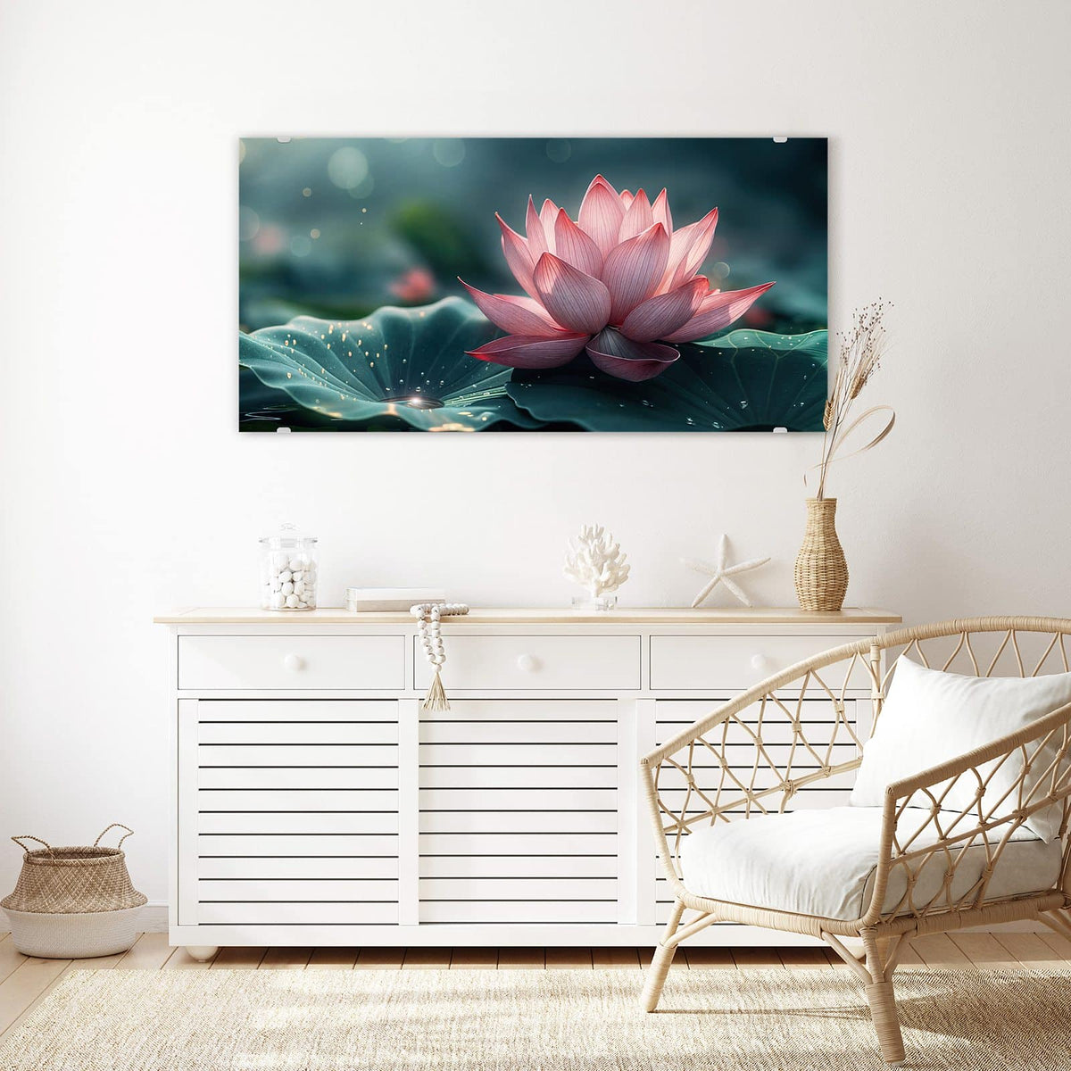 Echtglas, 4 mm – kein Acryl, keine Folie – Wandbild - Rosa Lotusblüte - Querformat