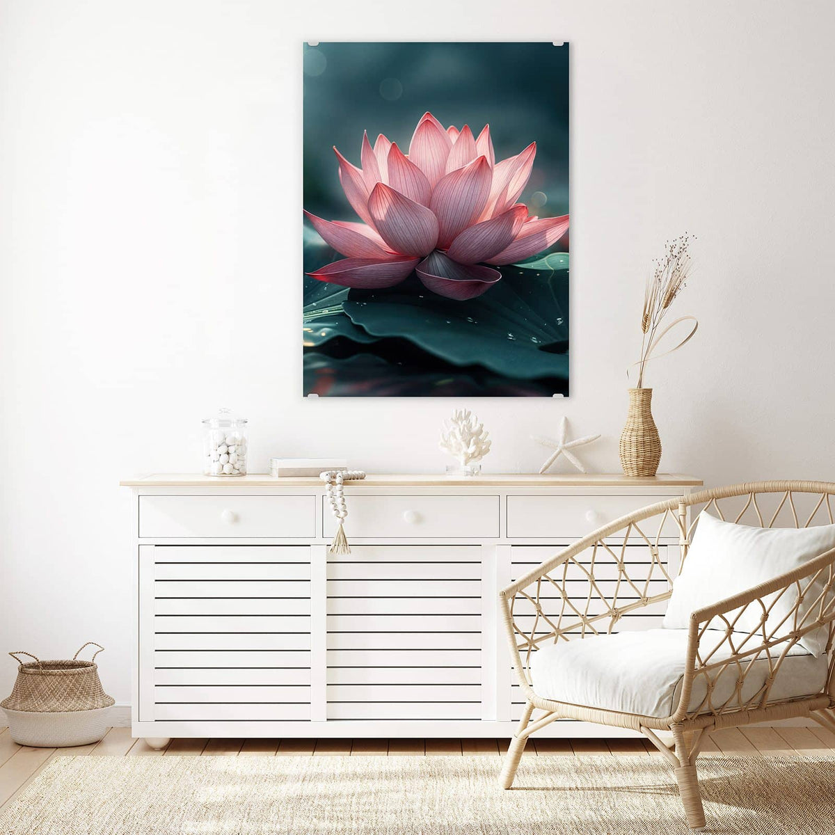 Aufhängung liegt bei – Motiv später wechselbar – Wandbild - Rosa Lotusblüte - Hochformat