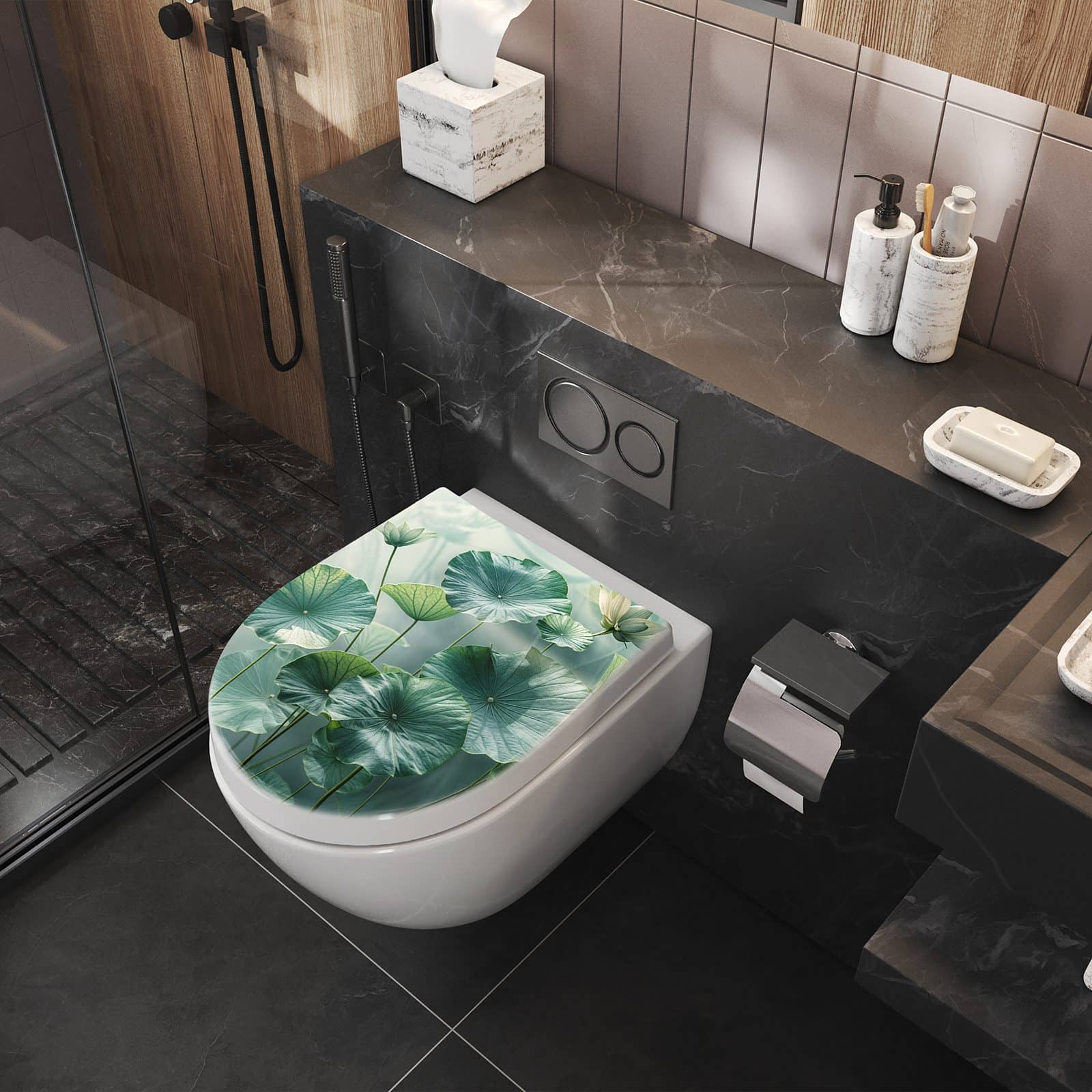 WC-Sitz mit Absenkautomatik Lotusblätter Grün