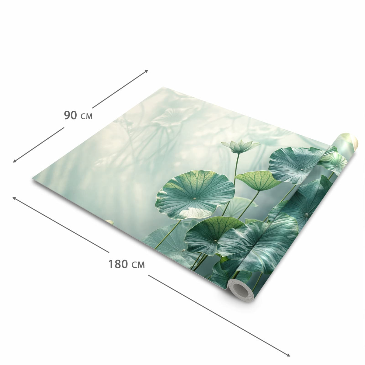 Schmutzabweisender waschbarer Küchenläufer mit Motiv Lotusblätter Grün in der Größe 90x180 cm