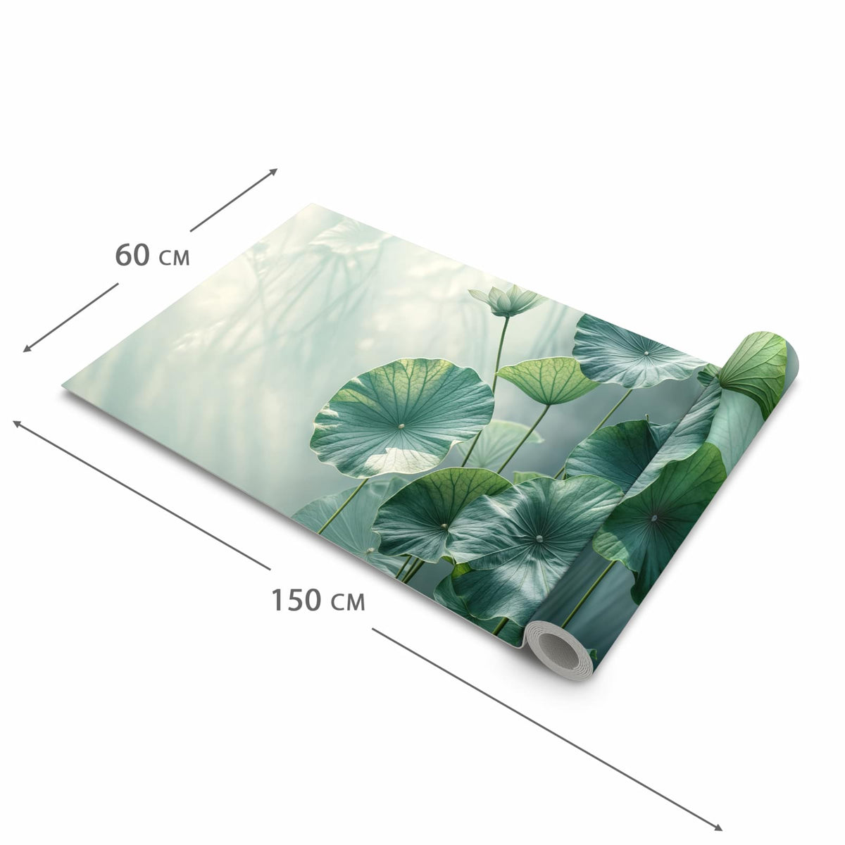 Farbbeständiger waschbarer Küchenteppich mit Motiv Lotusblätter Grün in der Grösse 80x300 cm