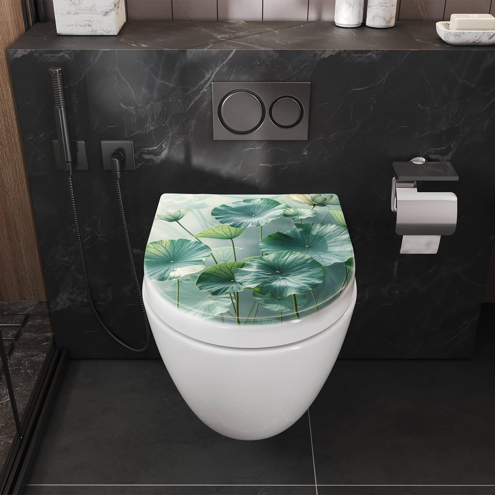 WC-Sitz mit Absenkautomatik Lotusblätter Grün