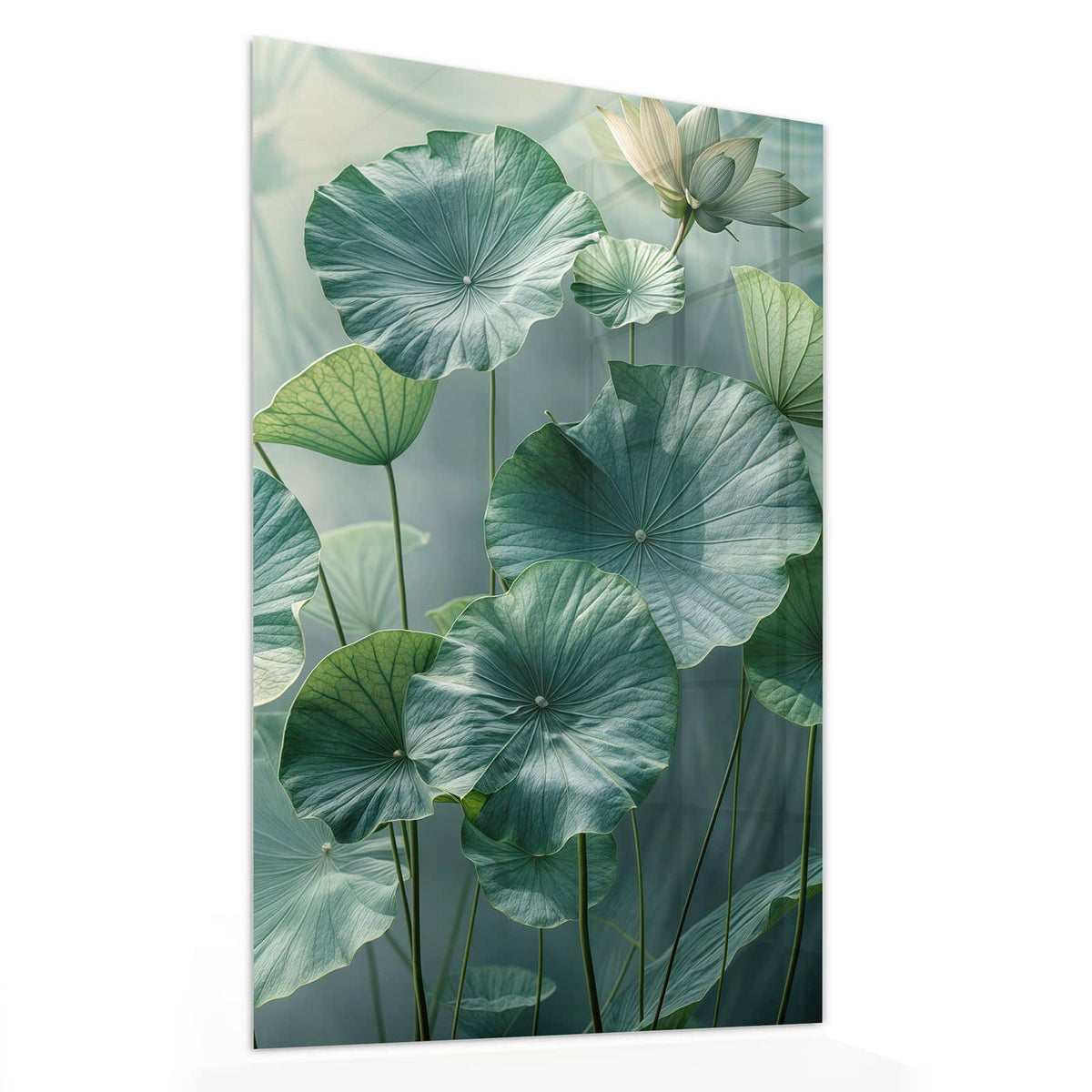 11 Größen – von 30 × 60 bis 60 × 150 cm – Wandbild - Lotusblätter in Grün - Hochformat