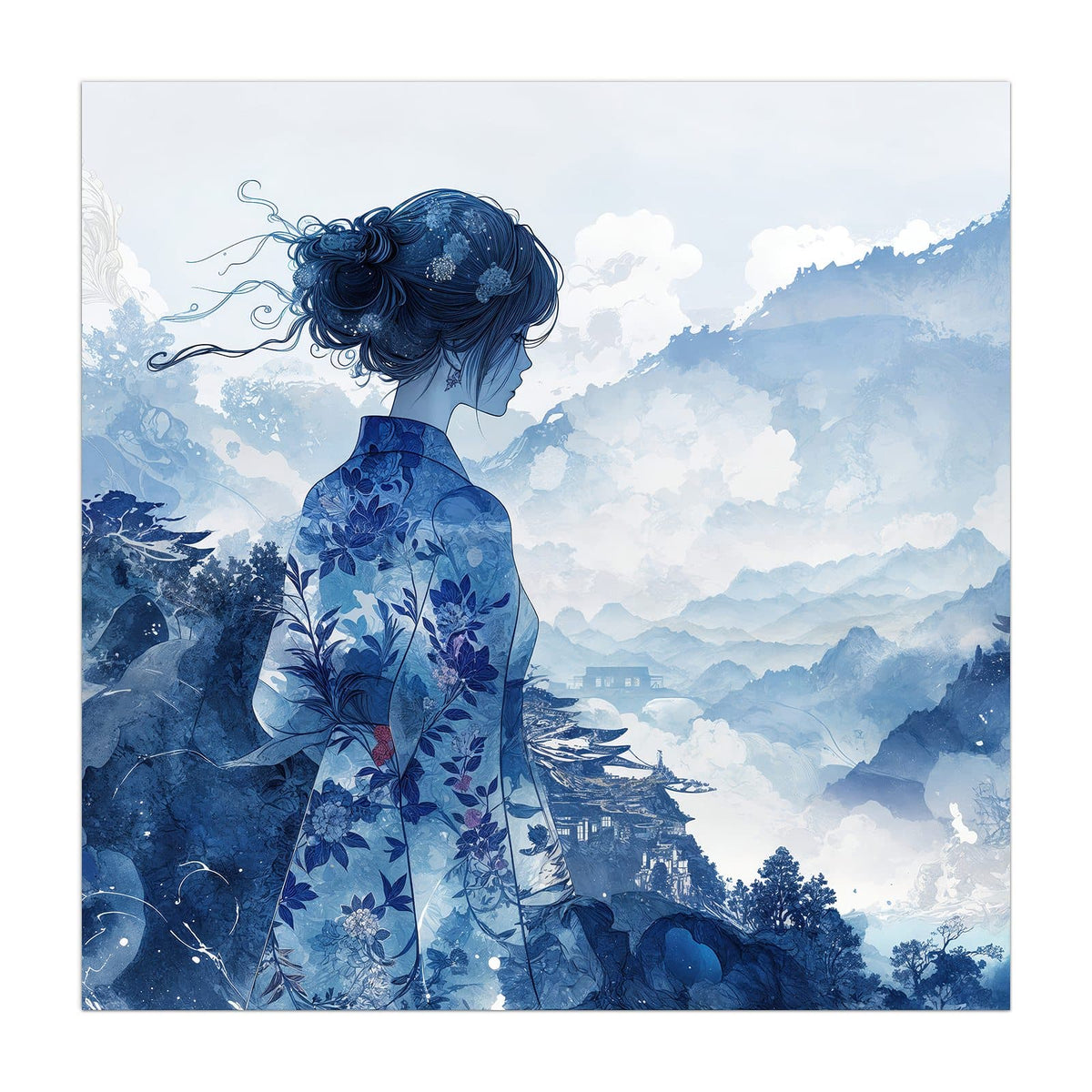 Küchenrückwand aus Glas Frau im Kimono im quadratischen Format, Motiv bildfüllend von vorn