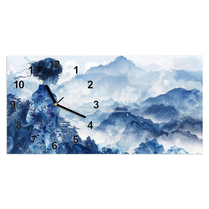 Wanduhr Asiatische Landschaft aus Glas – Querformat 60 × 30 cm mit Ziffernblatt Modern