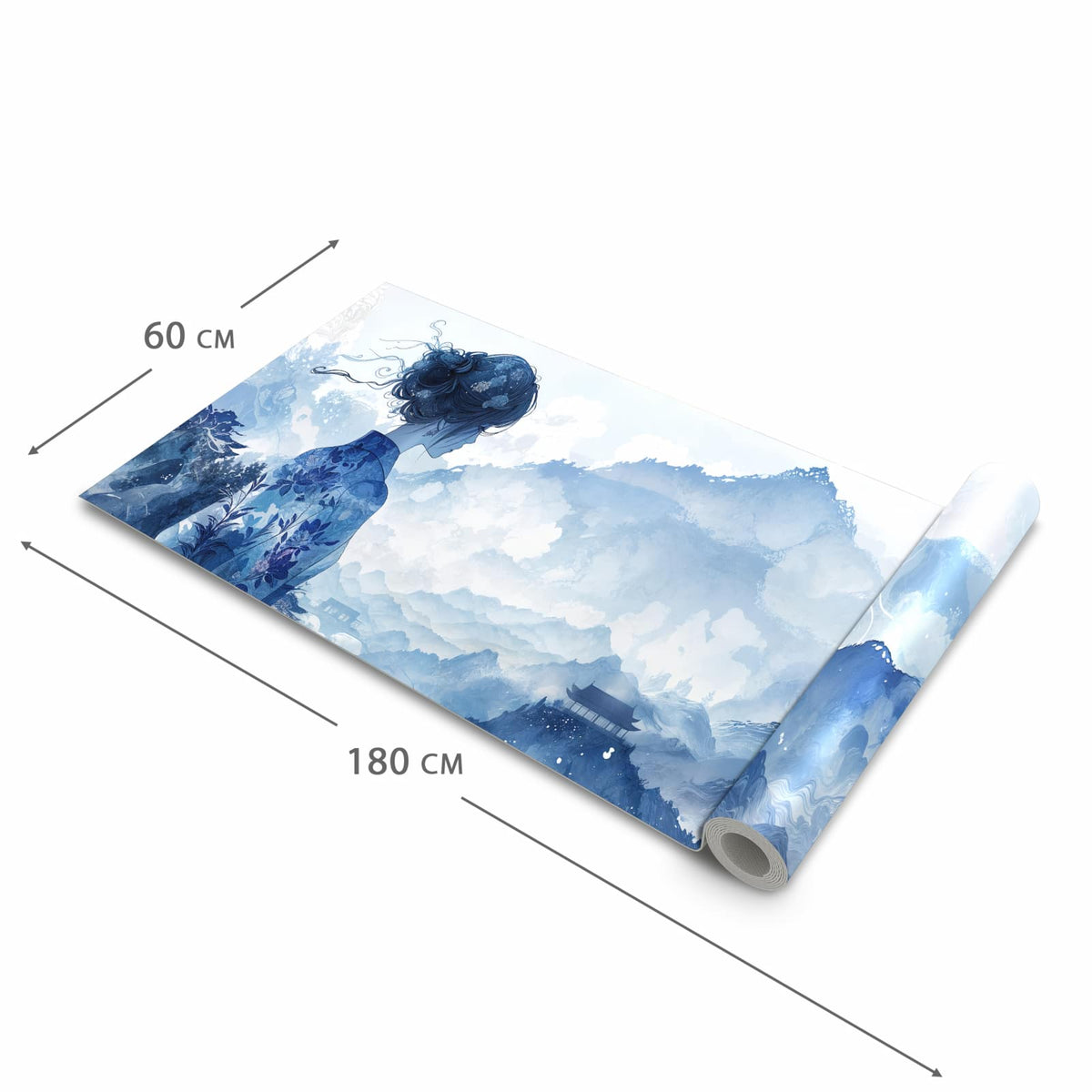 Rutschfester dünner Küchenteppich mit Motiv Asiatische Landschaft in der Größe 80x300 cm