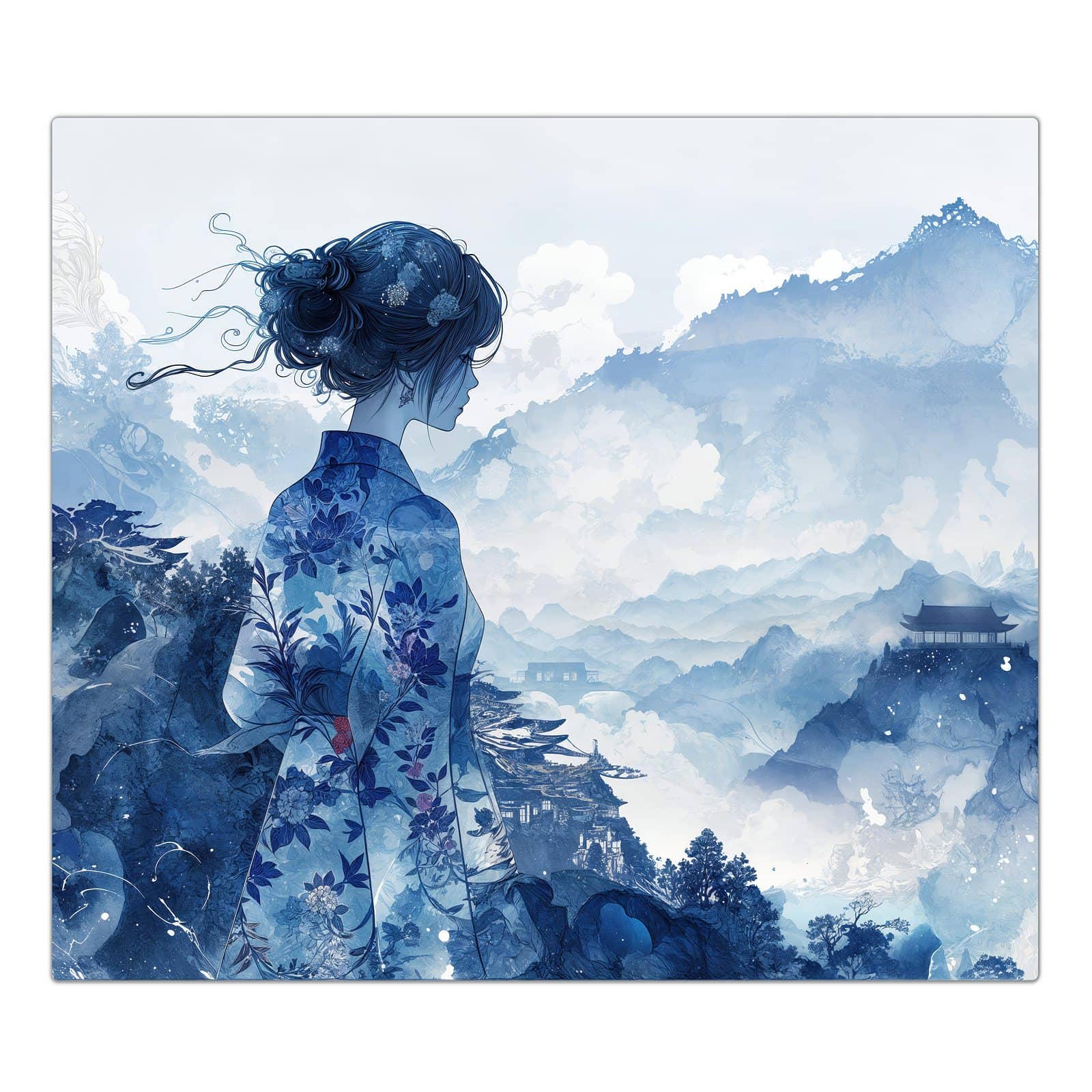 1-teilige Herdabdeckung für Induktionsfeld mit Asiatische Landschaft-Motiv in der Frontansicht #grösse_1-Teilig (60x52cm)