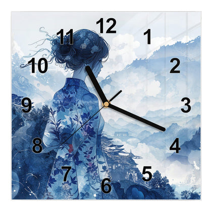 Wanduhr Quadratisch mit dem Motiv Frau im Kimono
