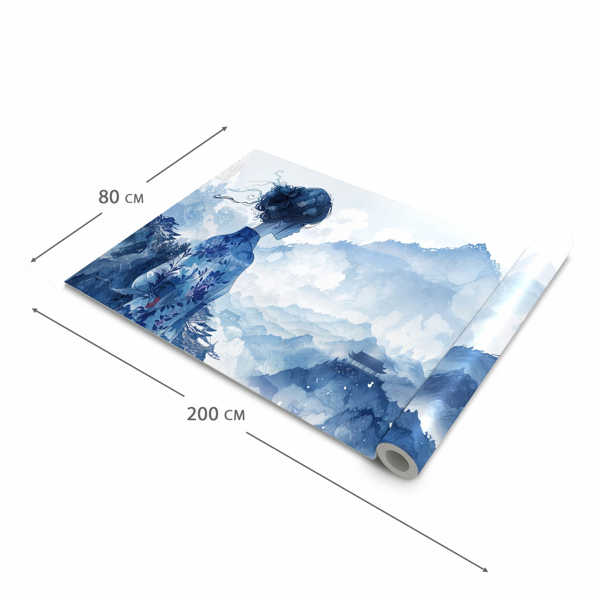 Waschbarer Bodenläufer Teppich mit Motiv Asiatische Landschaft in der Grösse 80x300 cm