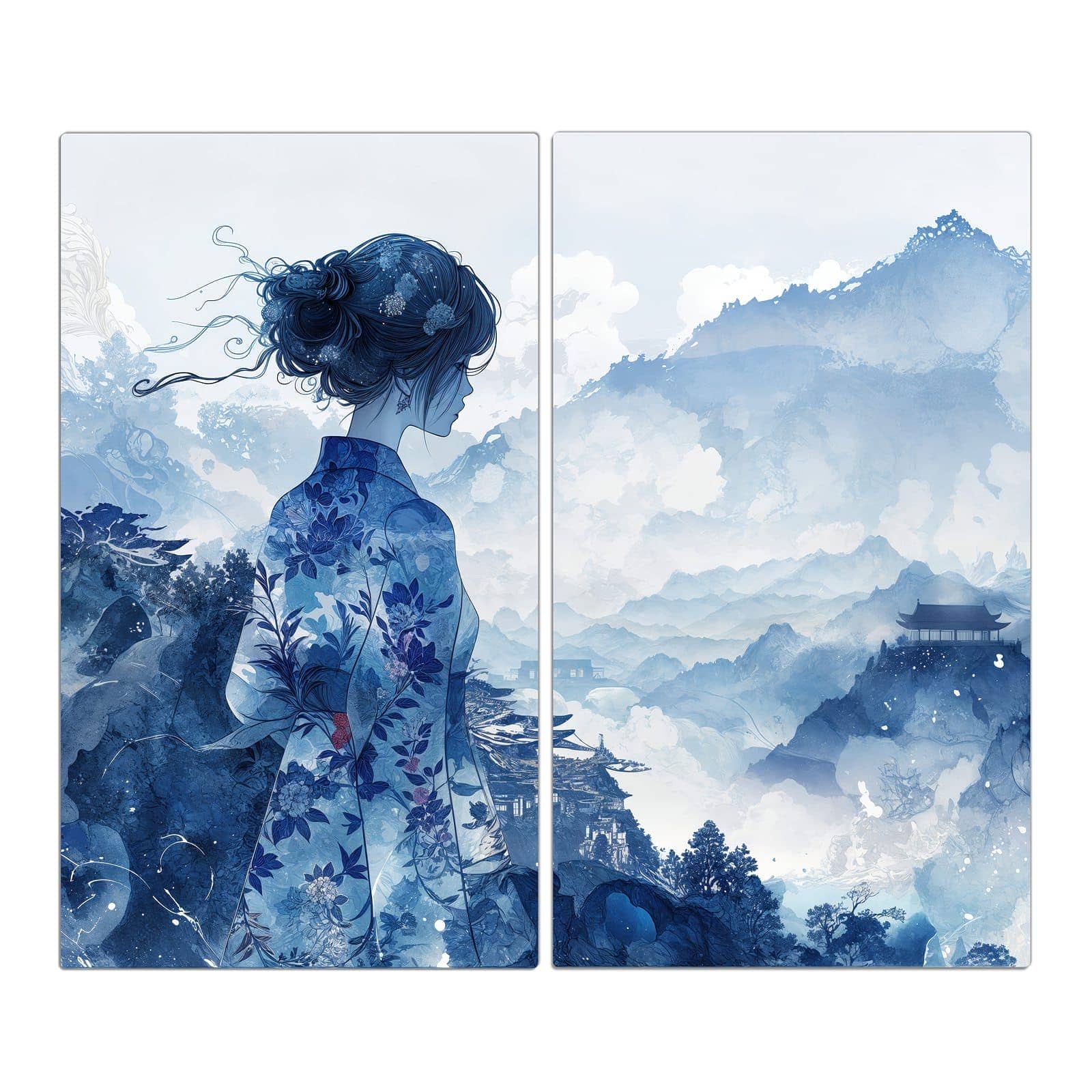2-teilige Abdeckung für Herdplatte mit Asiatische Landschaft-Motiv in der Frontansicht #grösse_2-Teilig (60x52cm)
