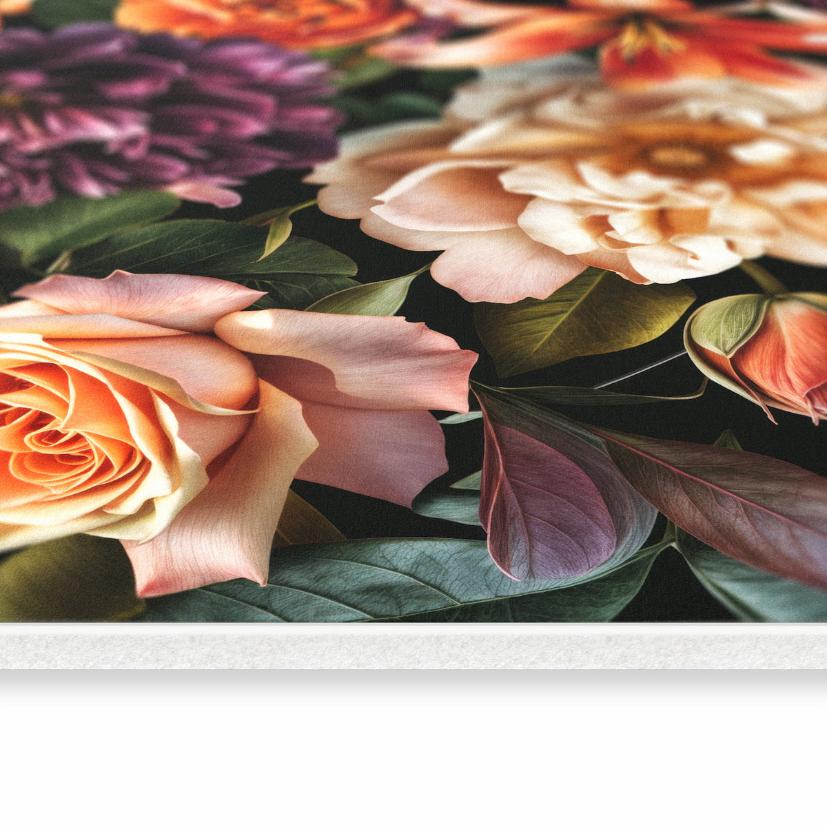 Bodenschonender waschbarer Küchenteppich mit Motiv Blumenpracht in seitlicher Ansicht