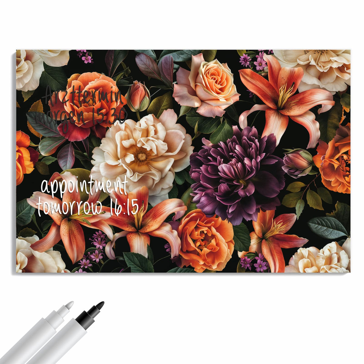 Beschreiben, abwischen, anheften – Metall Magnettafel - Lilien und Rosen