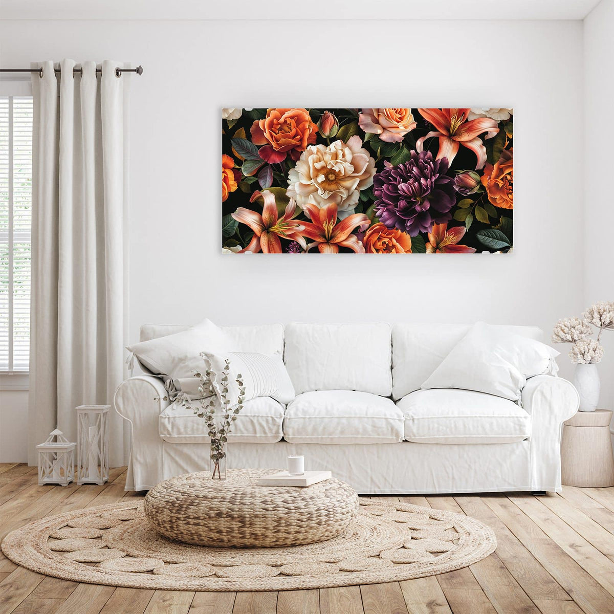 Aufhängung liegt bei – Motiv später wechselbar – Wandbild - Lilien und Rosen - Querformat