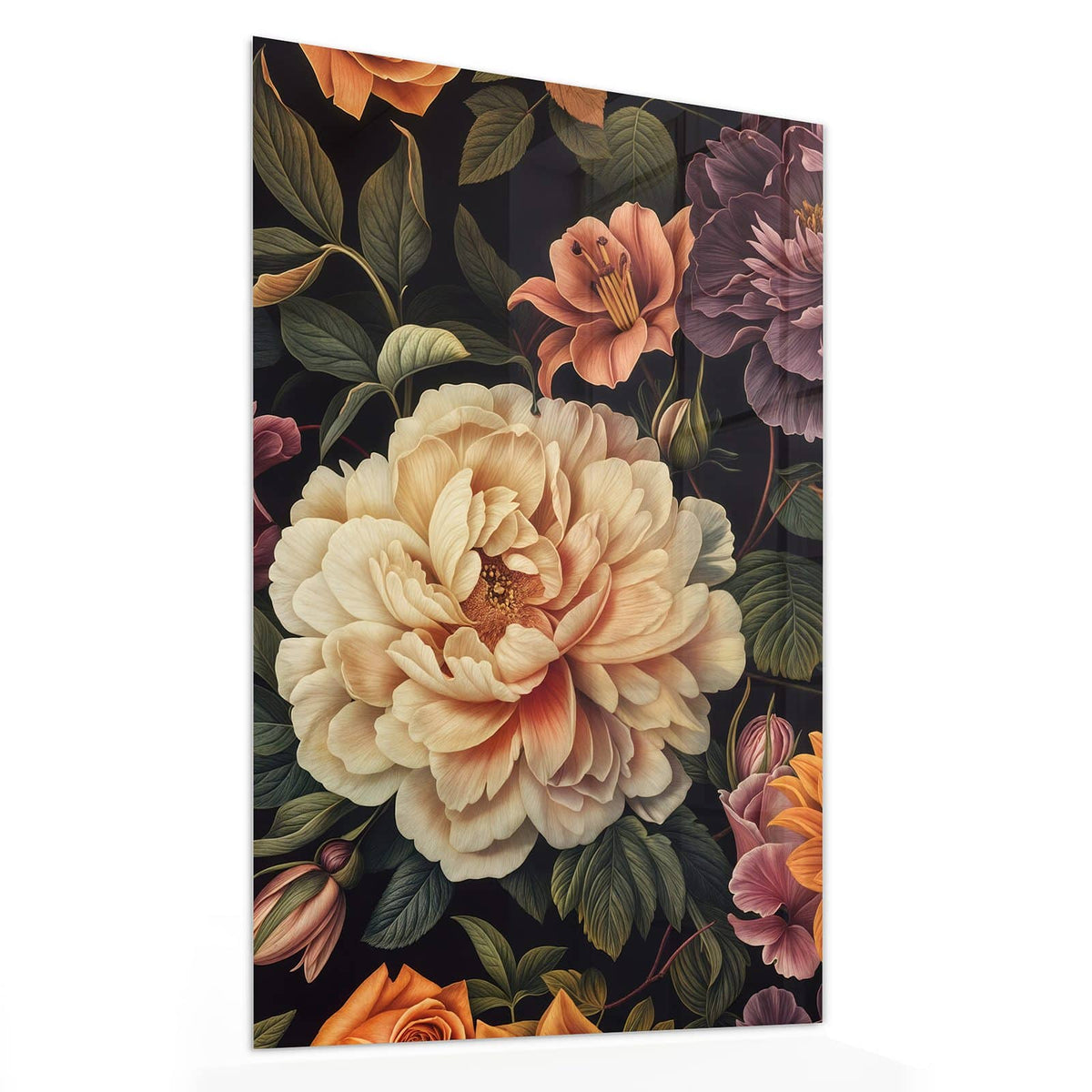 11 Größen – von 30 × 60 bis 60 × 150 cm – Wandbild - Barocke Blüten - Hochformat