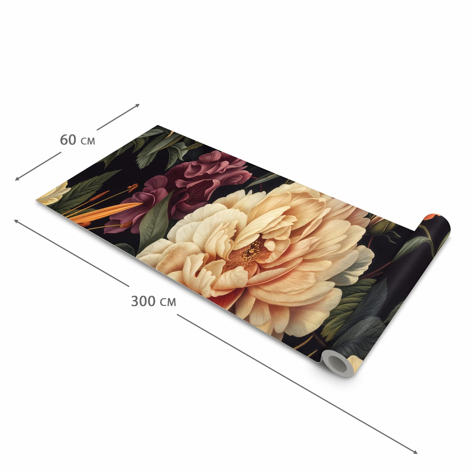 Rutschfester waschbarer Küchenläufer mit Motiv Blumenwiese Kunst in der Größe 60x300 cm