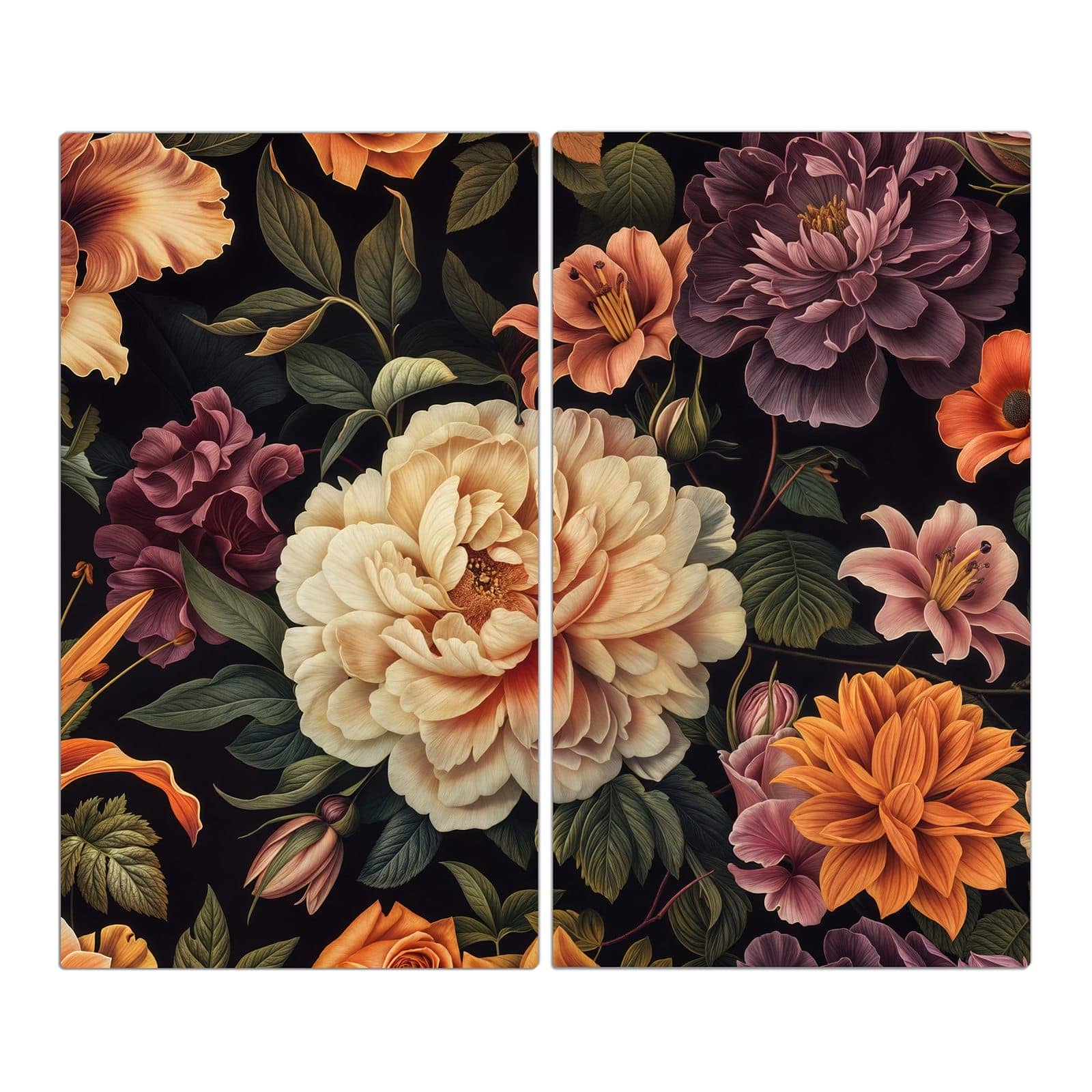 2-teilige Herd Schutzplatte mit Blumenwiese Kunst-Motiv in der Frontansicht #grösse_2-Teilig (60x52cm)